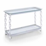 furniture america monrow contemporary clear glass chrome sofa metal accent console table with shelf silver bar bunnings laminate floor door threshold vintage gold and lamps 150x150