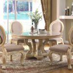 furniture antique white dining table with bench vintage set distressed room chairs furnishings traditional round pedestal piece and dark brown accent off small dinner home goods 150x150