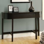 furniture contemporary narrow console table for entryway accent brown espresso wooden decorative urn jar black timber frame gray paint wall oak laminate flooring ideas with 150x150