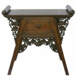 furniture elegant teak end table sets dark finish carved wood rattan set unique console for home decor embellished with floral carvings trapezoidal drawer wooden scroll accents 150x150