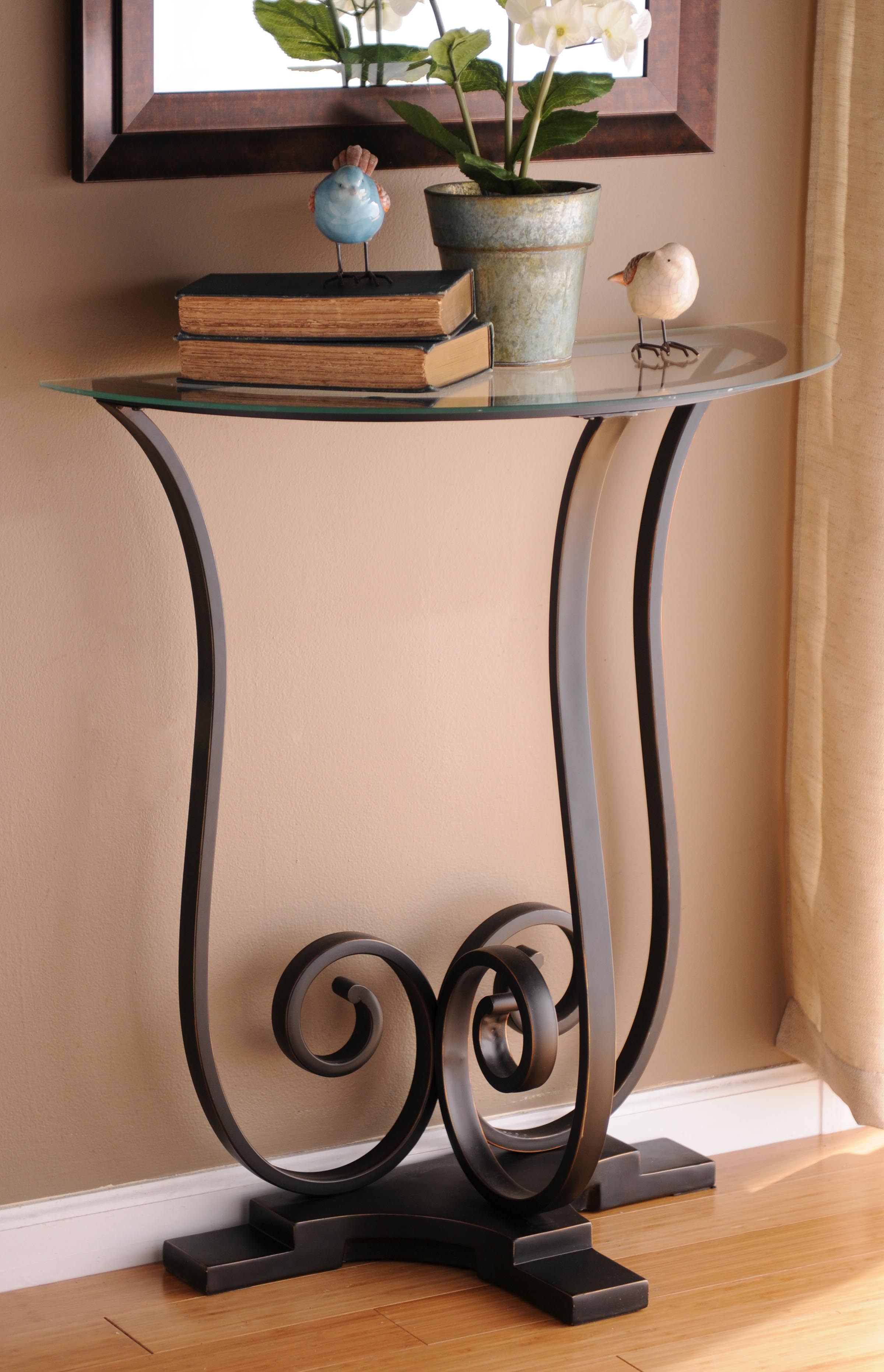 furniture mesmerizing half moon accent table with elegant looks decorative gorgeous iron long console drawers and brown wall paint end tables round circle bronze drum coffee