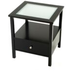 furniture square black staine dwooden end table with frosted glass top and drawers computer desk shelves office winsome wood drawer shelf stained wooden modern home desks tall 150x150