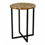 genuine brown agate accent table semi precious stone round top coffee with iron legs drawer side espresso nightstand ashley furniture desk kid runner black bar height sofa end 150x150