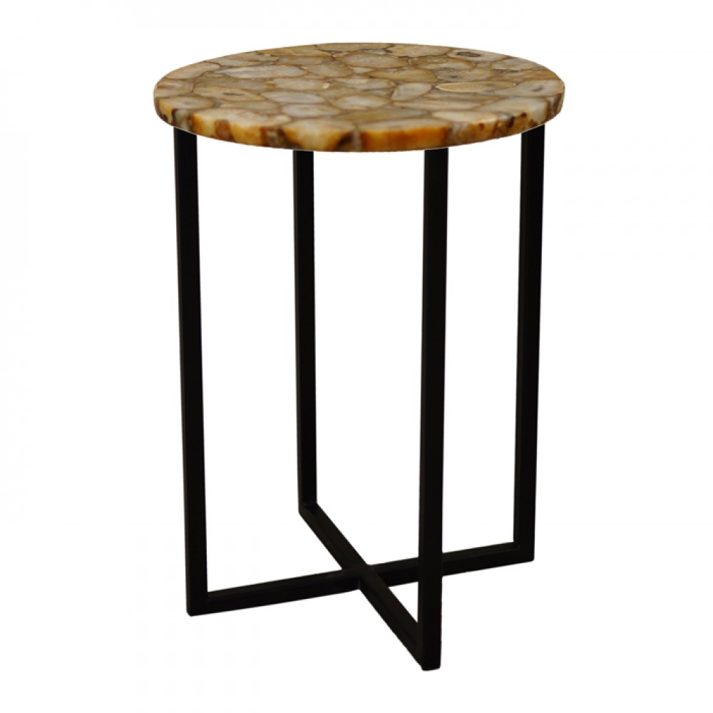 genuine brown agate accent table semi precious stone round top coffee with iron legs drawer side espresso nightstand ashley furniture desk kid runner black bar height sofa end