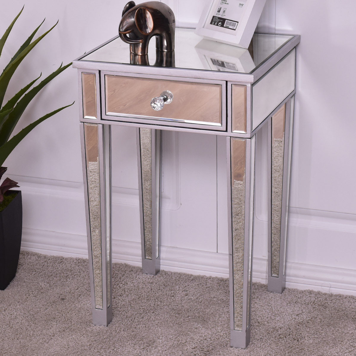 giantex mirrored accent table nightstand end luxury modern bedside storage cabinet with drawer coffee tables sofa center narrow white secretary desk grill cart worlds away rustic