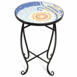 giantex mosaic round side accent table patio plant blue stand porch beach theme balcony back deck pool decor metal cobalt glass top indoor outdoor coffee end target threshold rug 150x150