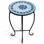 giantex mosaic round side accent table patio plant stand porch beach glass top theme balcony back deck pool decor metal cobalt living room interior design wood and end tables 150x150