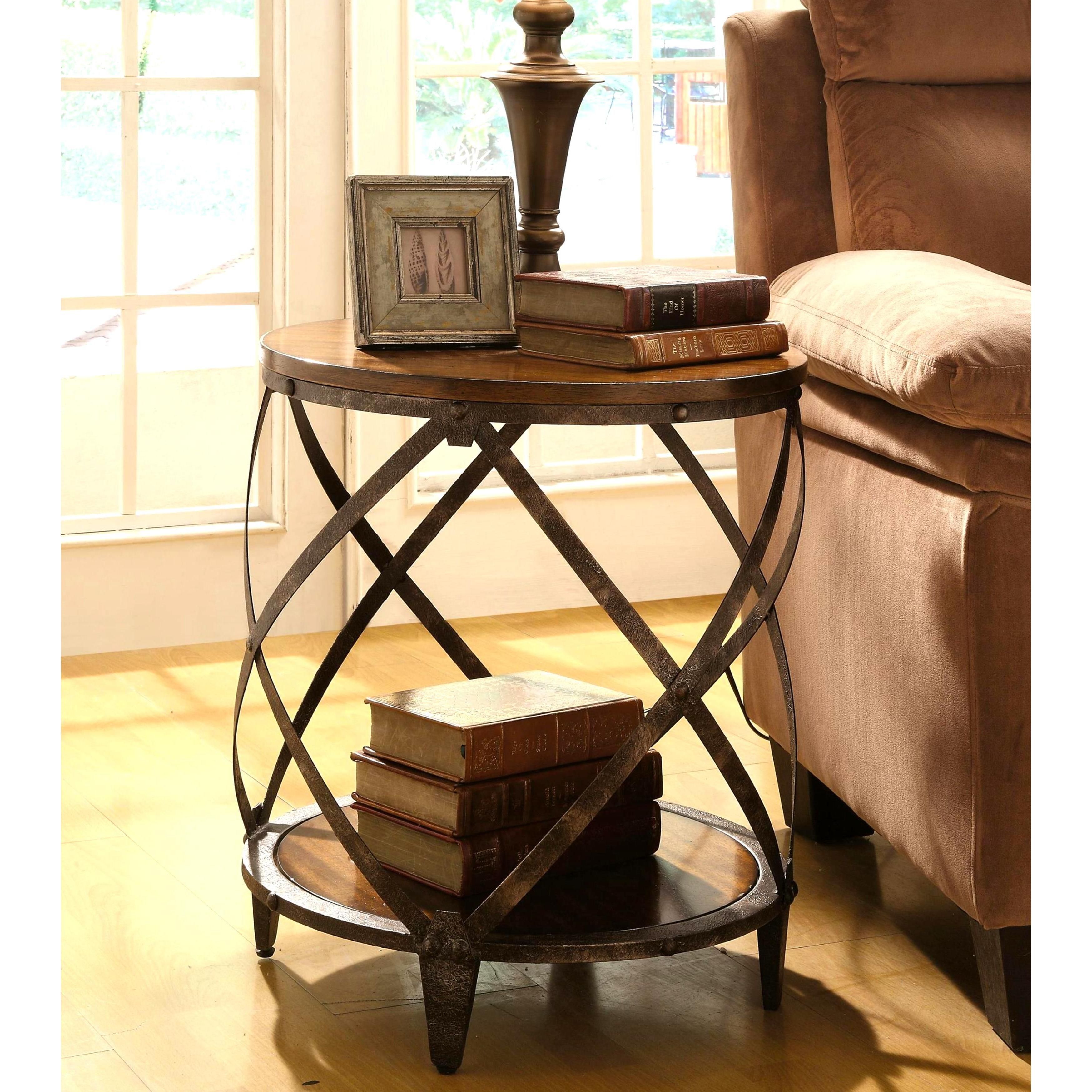 give your home contemporary and industrial appeal with this accent wood metal table constructed distressed frame drum shape features storage coffee nightstand lamps wall decor