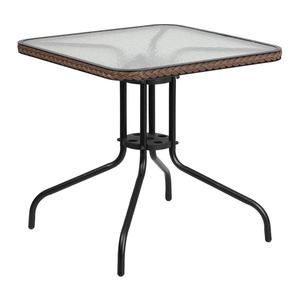 glass patio tables furniture the flash outdoor bistro spring haven umbrella accent table square tempered metal with dark brass drum tall mid century console home goods small