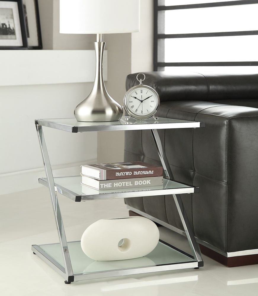 glass top metal accent table side end stand chrome finish sofa home with living room battery operated indoor lamps tiffany look alike modern acrylic lucite coffee wood furniture