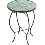glass topped mosaic design accent table plant stand plowhearth green metal legs gold decorative accessories drummer stool adjustable height nic bench comfortable drum throne 150x150