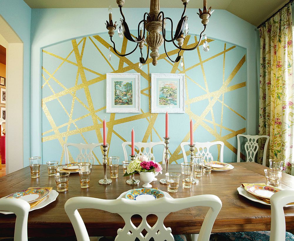 glitter and majestic panache dining rooms wrapped golden glint accent wall the room with dose dazzle gold table gallery mango wood caldwell furniture all weather outdoor rattan