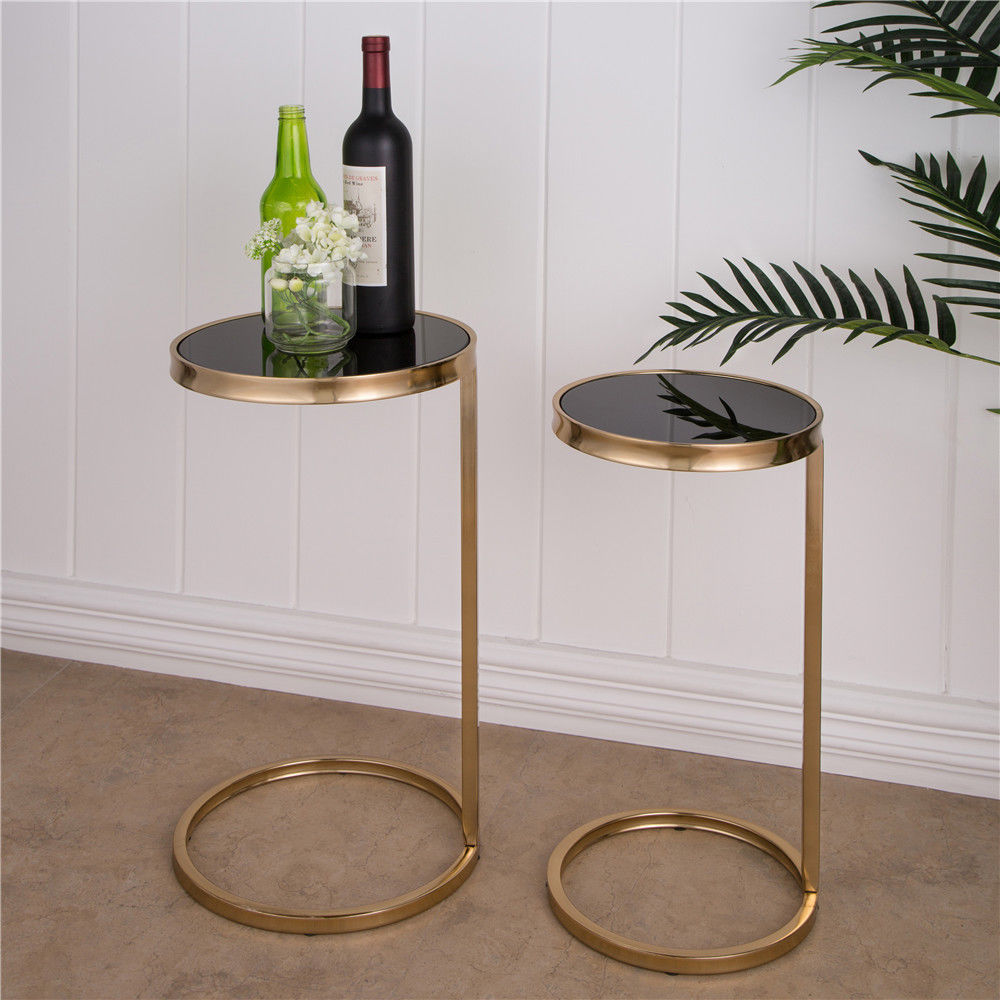 glitzhome deluxe metal mirrored round gold accent table glass black top set modern coffee tables edmonton wooden home decor red asian lamp iron and couches white half moon console