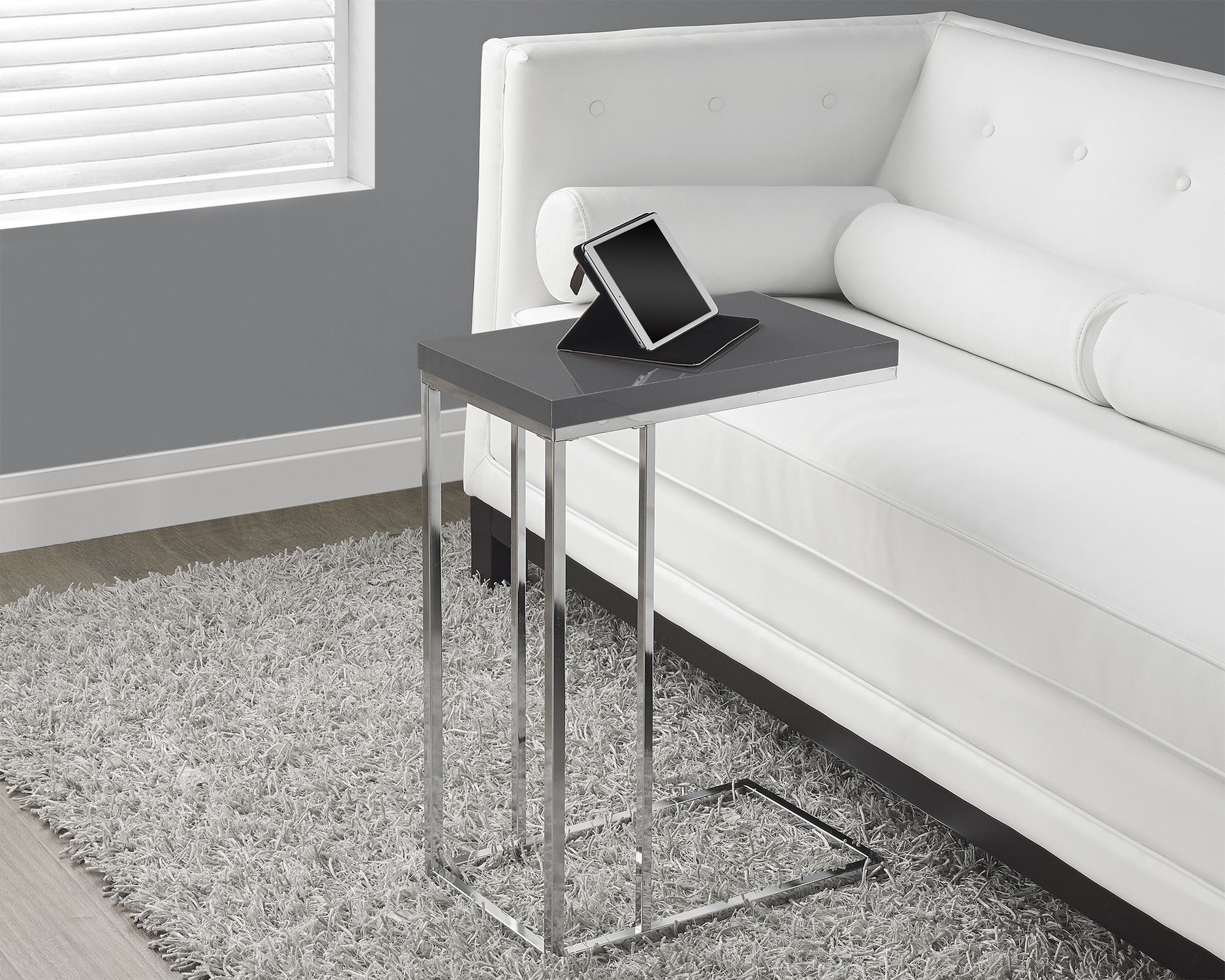 glossy grey hollow core chrome metal accent table products small perfectly tapered that fits independently with any furniture your home this smooth finished has ample surface