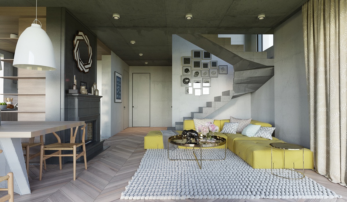 gorgeous yellow accent living rooms accents concrete interior dining table corner west elm ott dark end tables black and silver deck umbrella folding garden side hallway cabinet