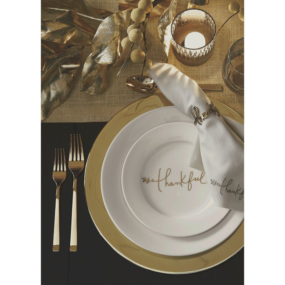 graceful message thankful gratitude artist kelly ventura artistic accents tablecloth gilds this versatile thanksgiving accent plate gleaming gold metallic handwriting with patio