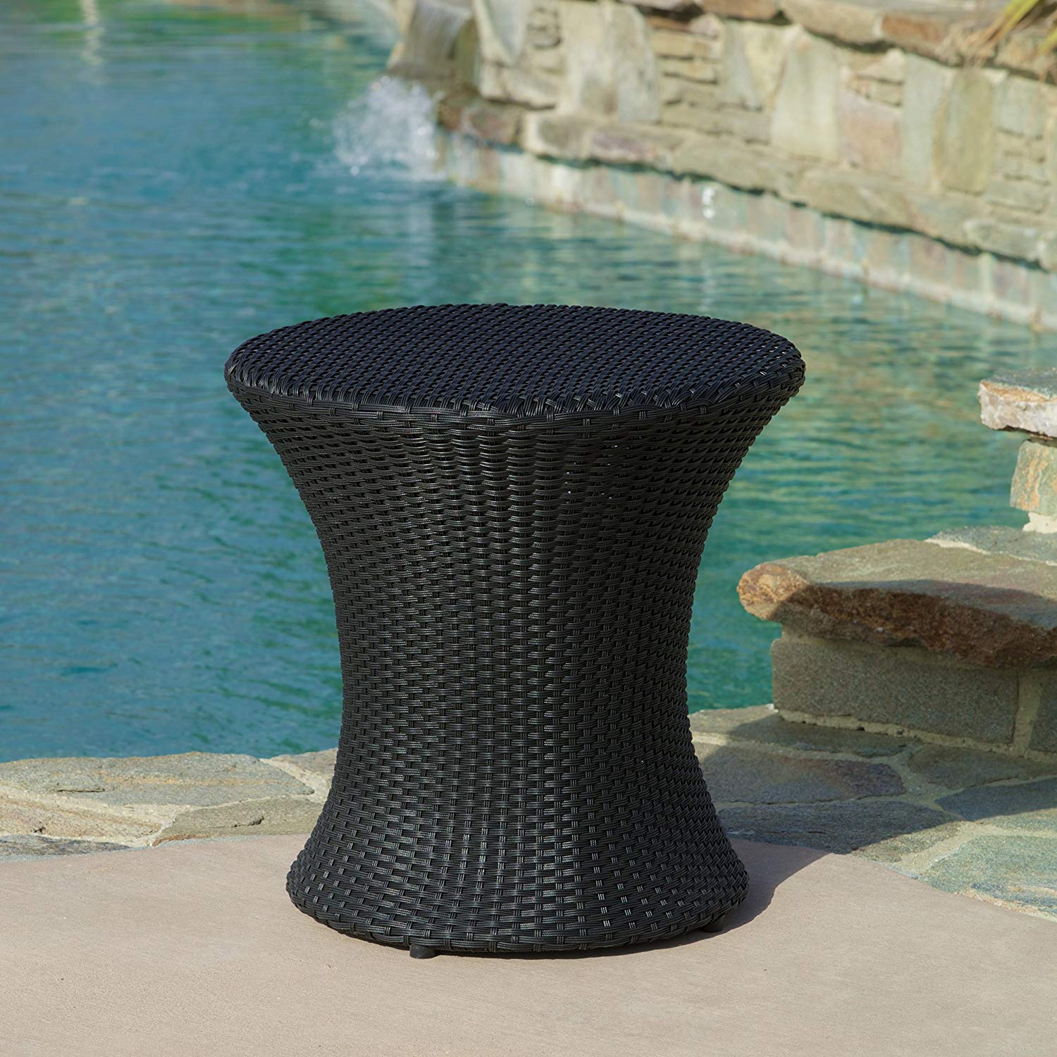 great furniture lorenzo outdoor black wicker accent side table garden patio with umbrella mosaic coffee west elm square oval outside tables folding ikea deck breakfast chairs