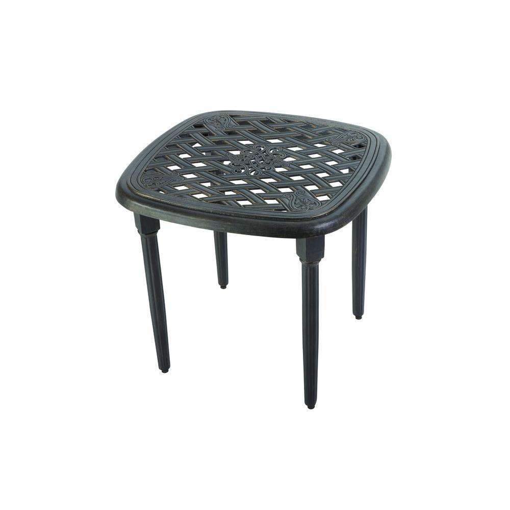 hampton bay edington patio side table the home outdoor tables small nautical pub style height tilt umbrella set entryway lamp extra large round cover furniture moving pads dining