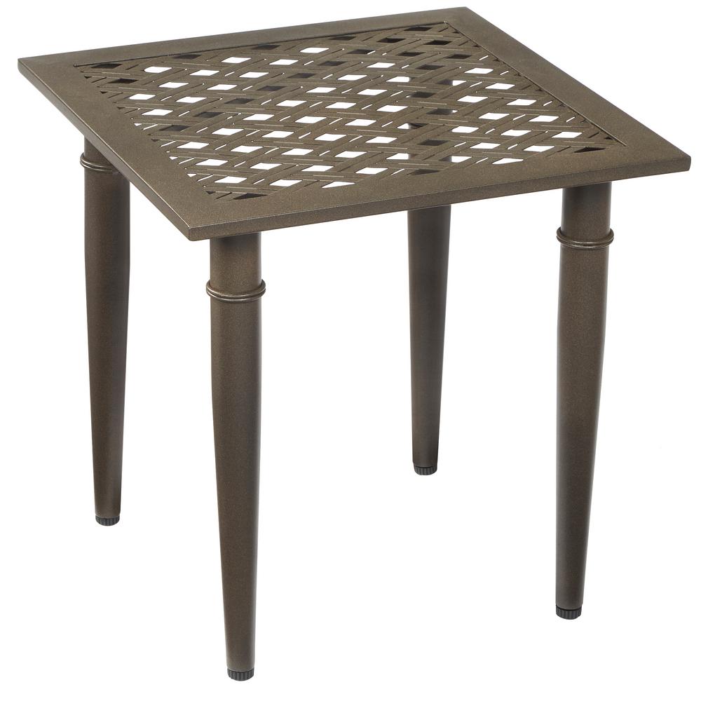 hampton bay oak cliff metal outdoor side table the tables accent patio set home goods website west elm bistro asian inspired lamp shades bottle storage rack vanity threshold