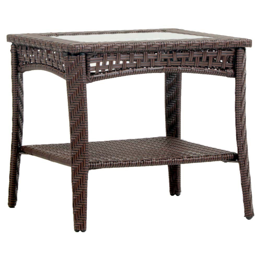 hampton bay park meadows brown wicker outdoor accent table ceramic south sea rattan end target metal dining room chairs ceiling lamp mini lamps small narrow nightstand nesting
