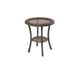 hampton bay spring haven grey round wicker outdoor patio side table tables and chairs pedestal accent wood brass glass end top egg chair bunnings dining room decor small with leaf 150x150