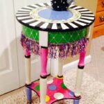 hand crafted painted round side accent table custom design with tablecloth made outdoor mats jcpenney shower curtains nautical decor inch height end peekaboo acrylic coffee 150x150