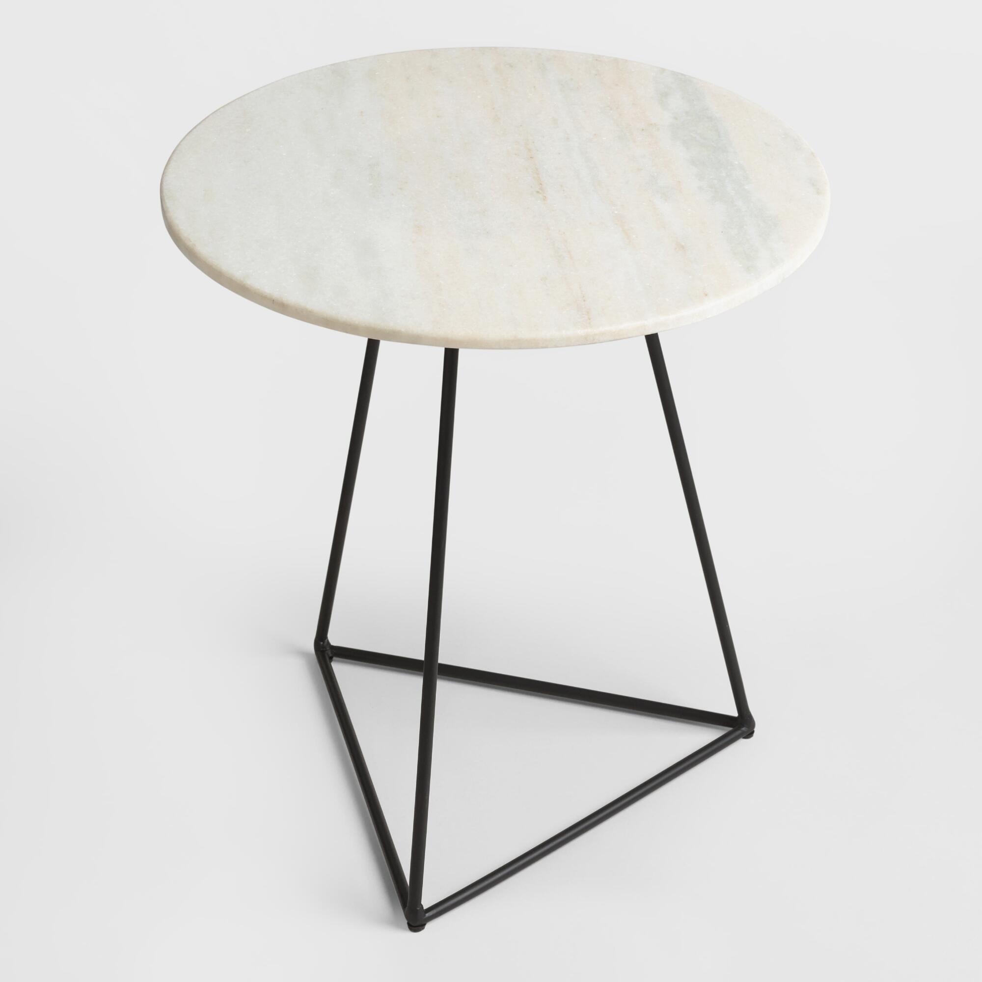 handcrafted skilled artisans our versatile side table gray round accent features natural marble top alabaster white with undertones and subtle gold patio serving outdoor covers