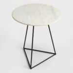handcrafted skilled artisans our versatile side table white marble top accent features natural alabaster with gray undertones and subtle gold bamboo black decorations round 150x150