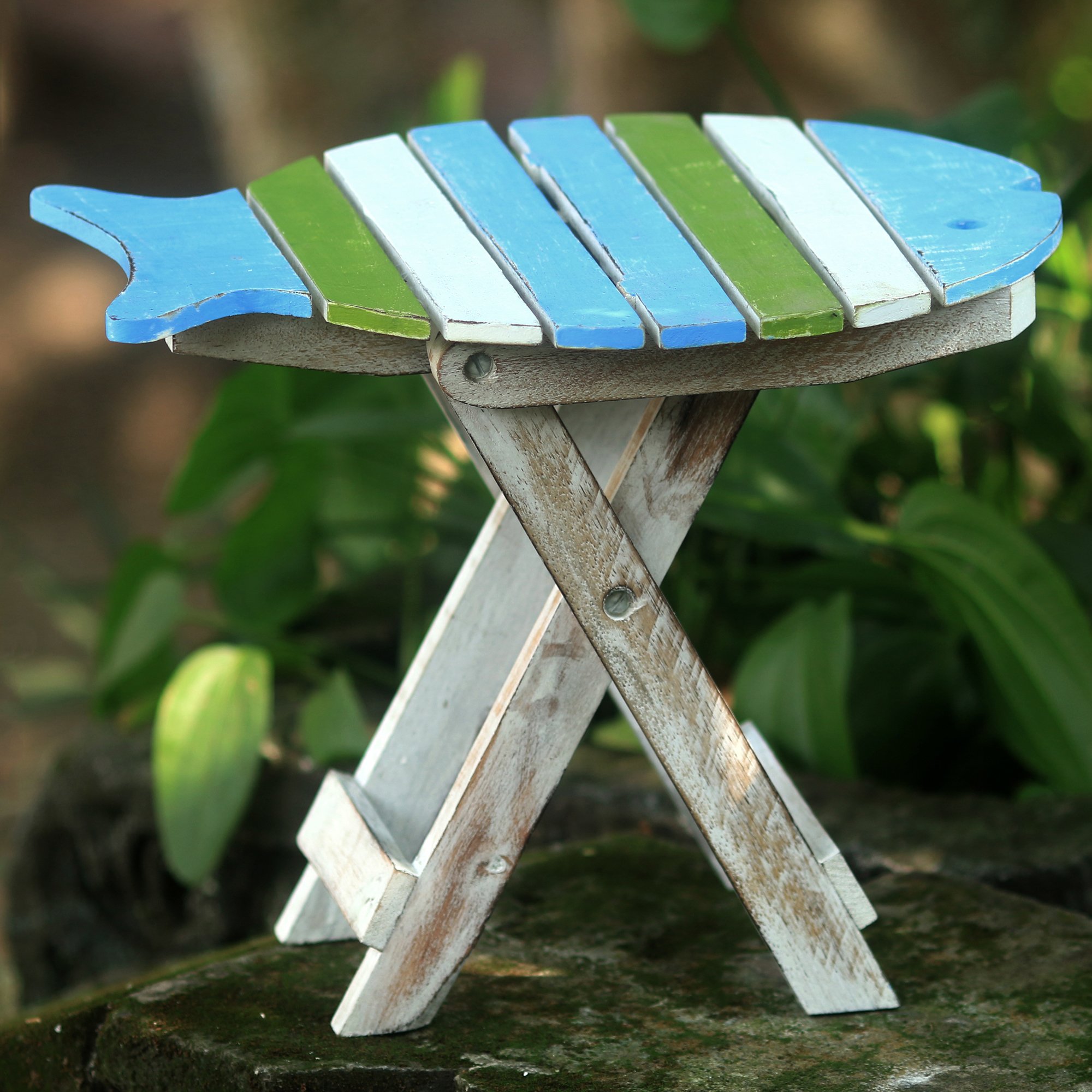 handmade handcrafted albesia wood bawal fish folding end accent table outdoor free shipping orders over nautical themed lighting harvest dining pottery barn home storage cabinets