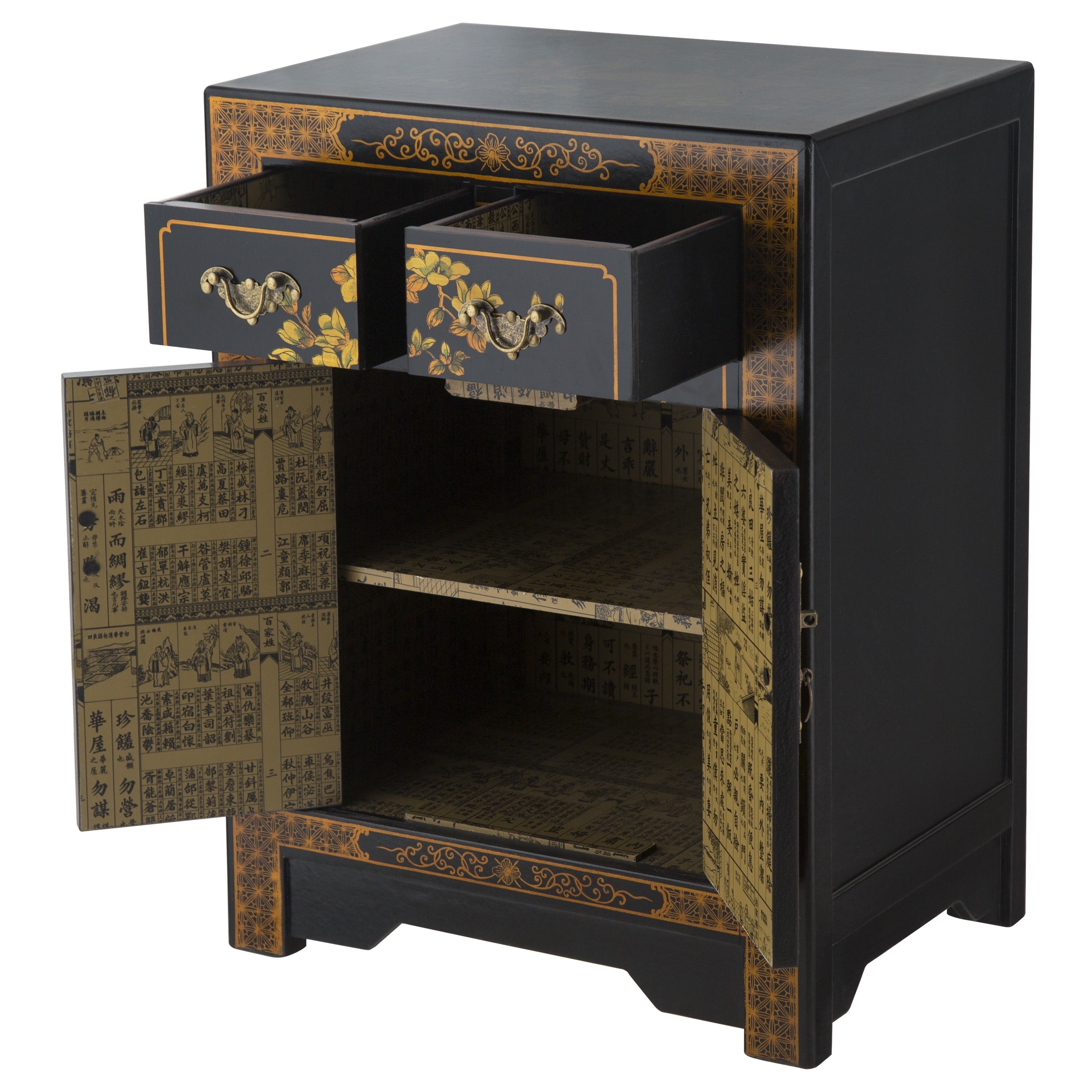handmade nes black oriental nature motif end table furniture nightstand with motifs accent lamps free shipping today small square patio sets clearance jysk coffee bunnings trestle