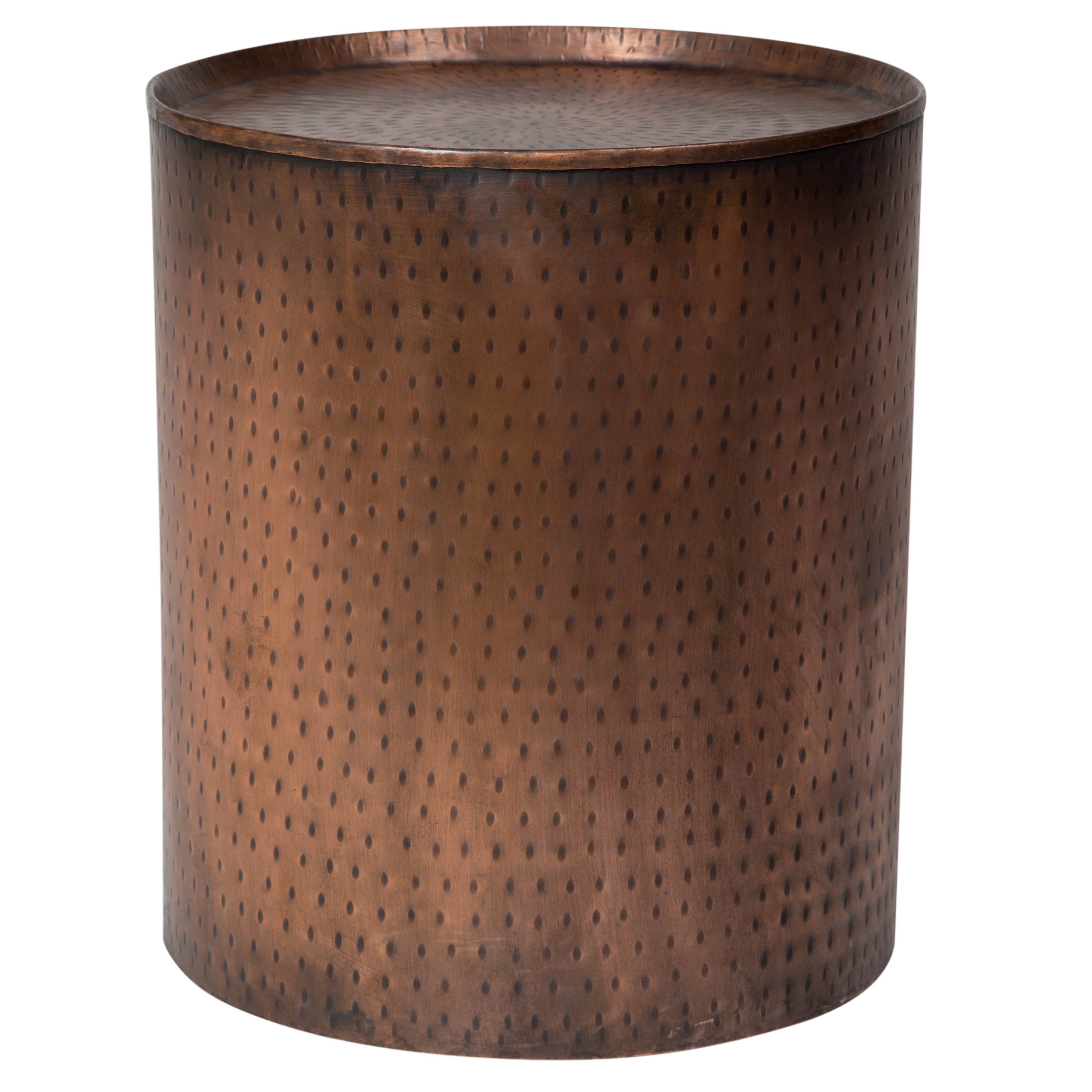 handmade wanderloot rotonde hammered antique copper metal industrial round side table drum accent end free shipping today nautical wall lights indoor heavy duty umbrella stand