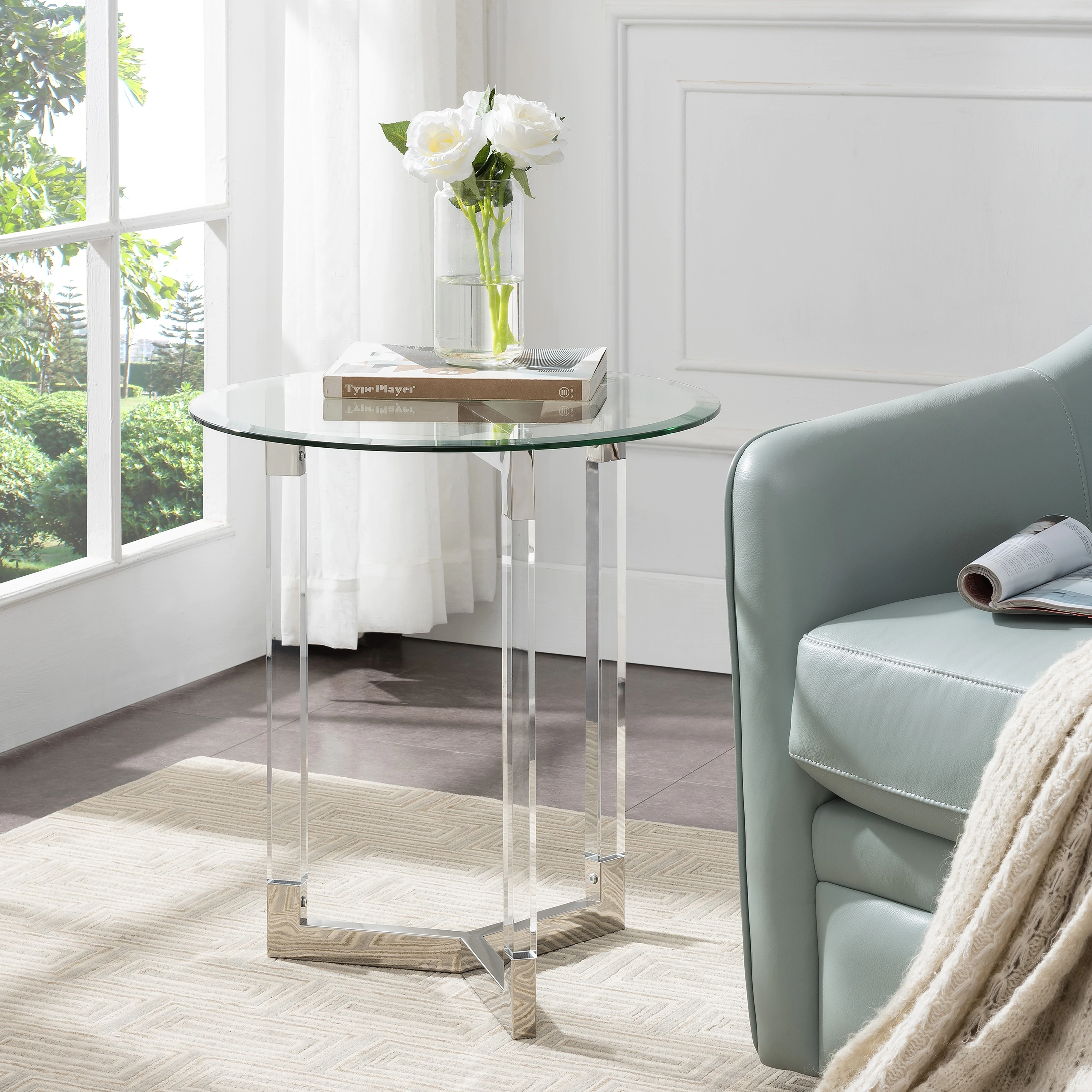 harper blvd dauphine round acrylic accent table with glass top free shipping today pottery barn sconces lucite waterfall coffee bridal shower registry modern legs wrought iron