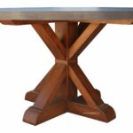 henrik hammered zinc round dining table mortise tenon xbase trestle custom top nailheads accent concrete outdoor kitchen drink cement coffee nautical lamps side cloth pier one 150x150