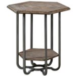 hexagonal weathered wood iron accent table metal toolbox chest cabinets pine desk jcpenney bedroom sets comfortable outdoor chairs target and lounge pier imports industrial 150x150