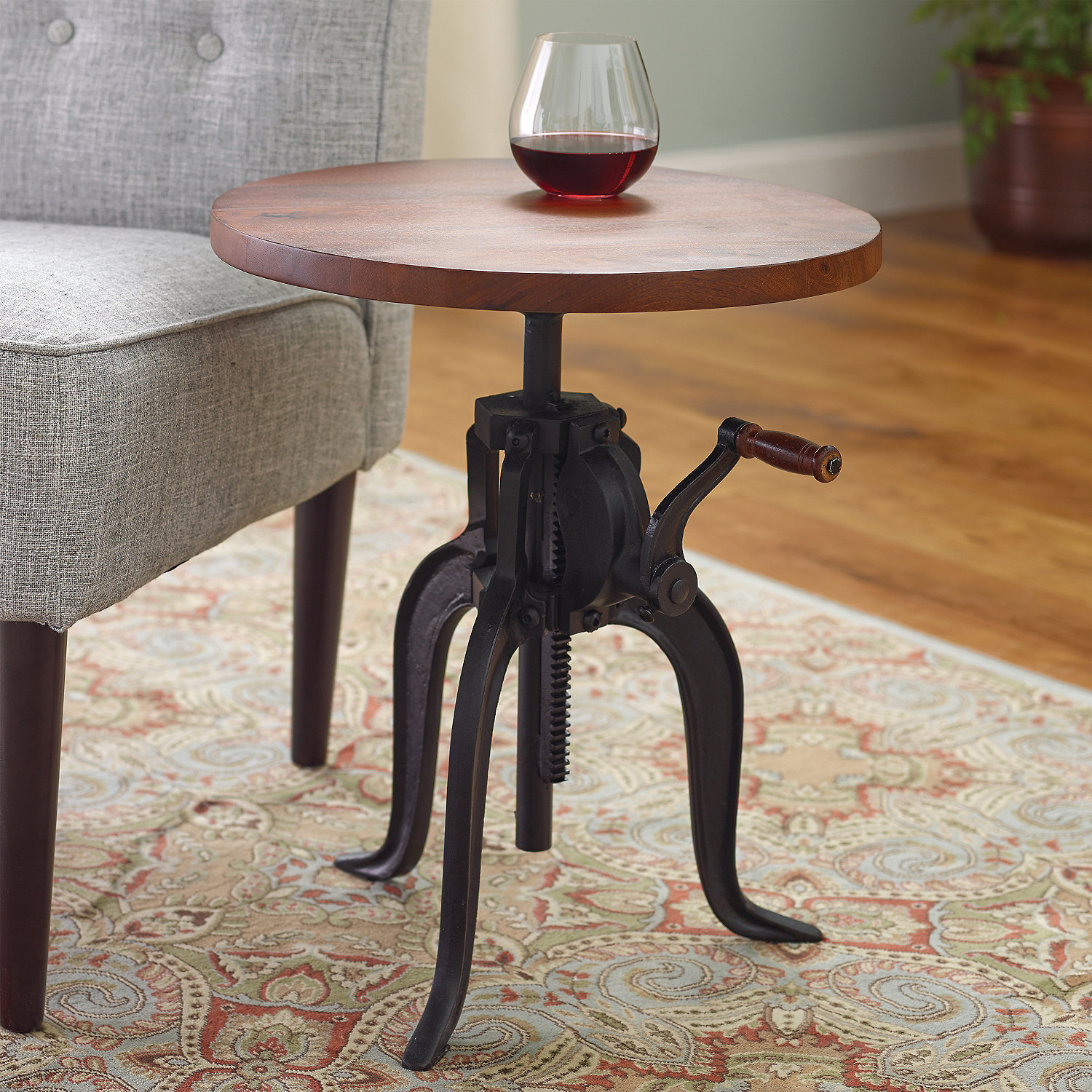 homemade table probably super great slim end tables with drink barrel cork catcher accent wine enthusiast holders industrial crank base drinks cement dining corner designs for