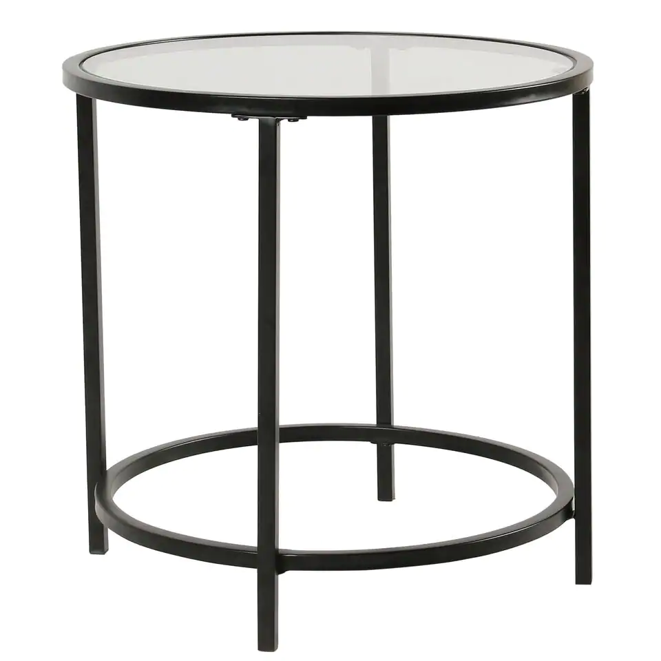 homepop round metal accent table with glass top black free shipping today pouf ott target walnut side ikea vintage gold coffee rustic teal kitchen accents piece patio dining sets