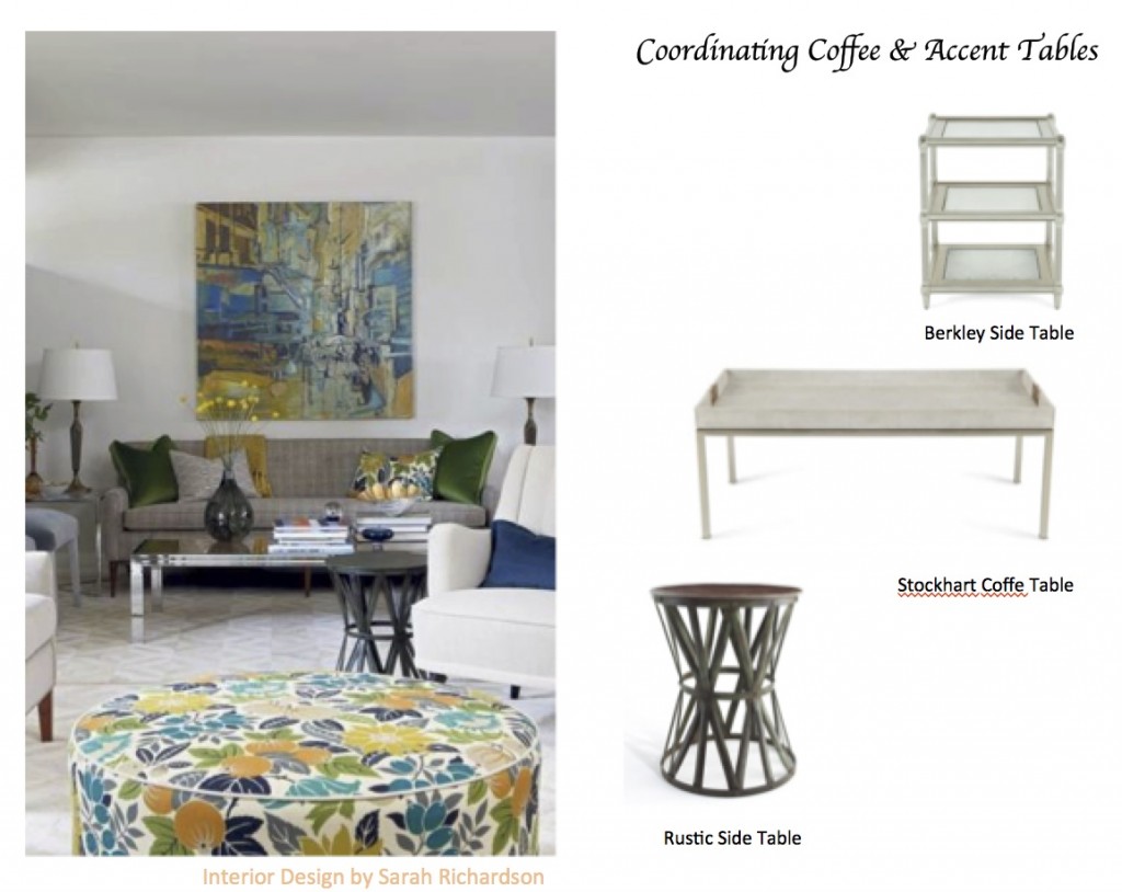 how coordinate coffee accent tables like designer maria sarah richardson rustic table lamps killam lucite tray reclining living room sets accessories west elm night and glass