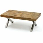 ikea skoghall coffee table oak small tables our wood and chrome features hand pieced parquet hexagon design that both contemporary warmly rustic finished with cross legs glass 150x150