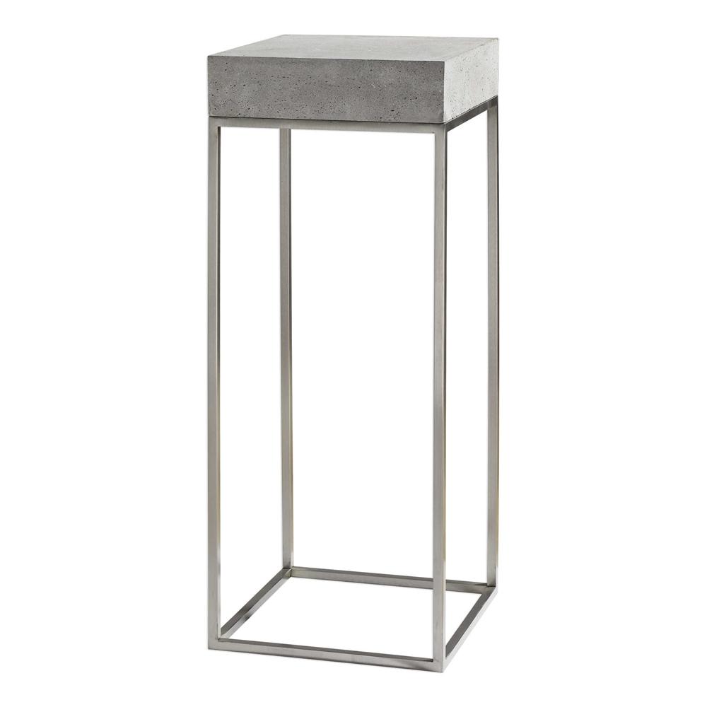 industrial concrete stainless steel plant stand accent table chic triangle ikea turquoise furniture square coffee with storage small cocktail tables and end wrought iron glass