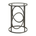 interlocking rings forged iron accent table with glass top country tablecloths living room furniture end tables large garden cover modern bench metal patio umbrella stand teak 150x150