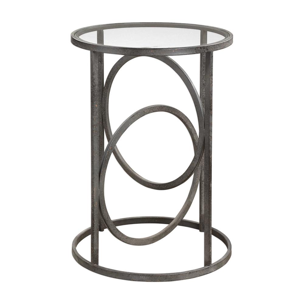 interlocking rings forged iron accent table with glass top mirror coffee ikea atlantic furniture dorm room ideas pier dining best drum seat whit ash vintage home decor hallway