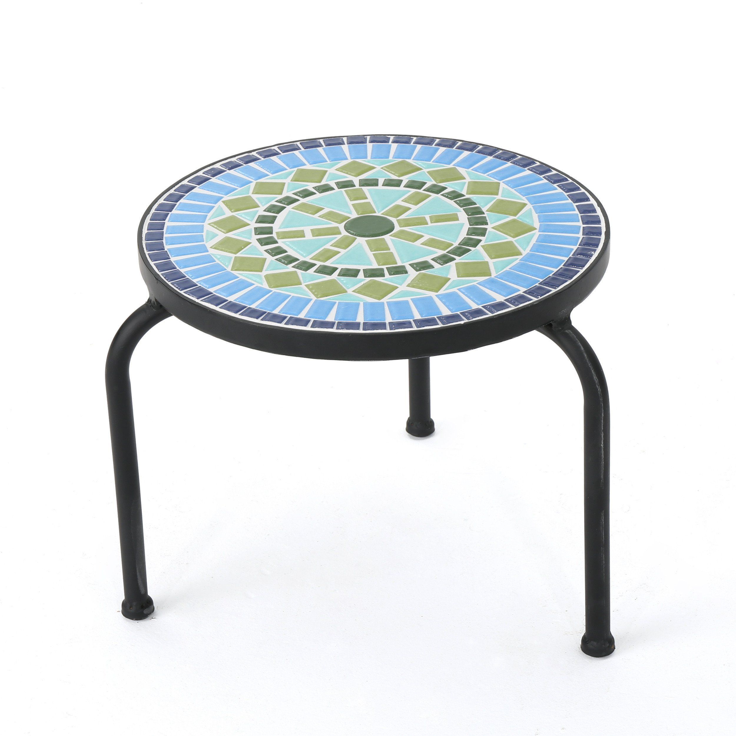 isildur outdoor blue green ceramic tile iron frame side table accent hampton bay seat cushions tall silver lamps black and grey rug emerald dining chairs farm with bench west elm