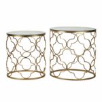 joveco gold end table with glass top decorative quatrefoil accent metal framework best for living room side patio garden drum stool cover small dark wood console wall white round 150x150