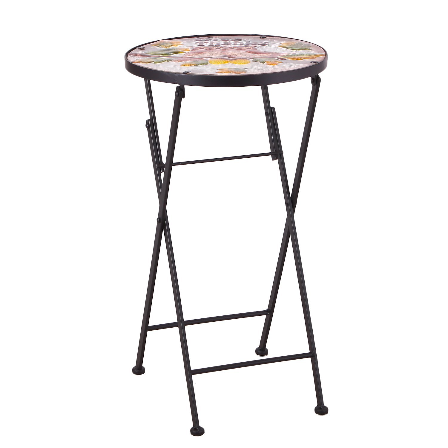 joveco hand painted style multicolor artscape accent table plant stand glass top round side foldable owl garden outdoor microwave target farmhouse coffee metal legs concealment