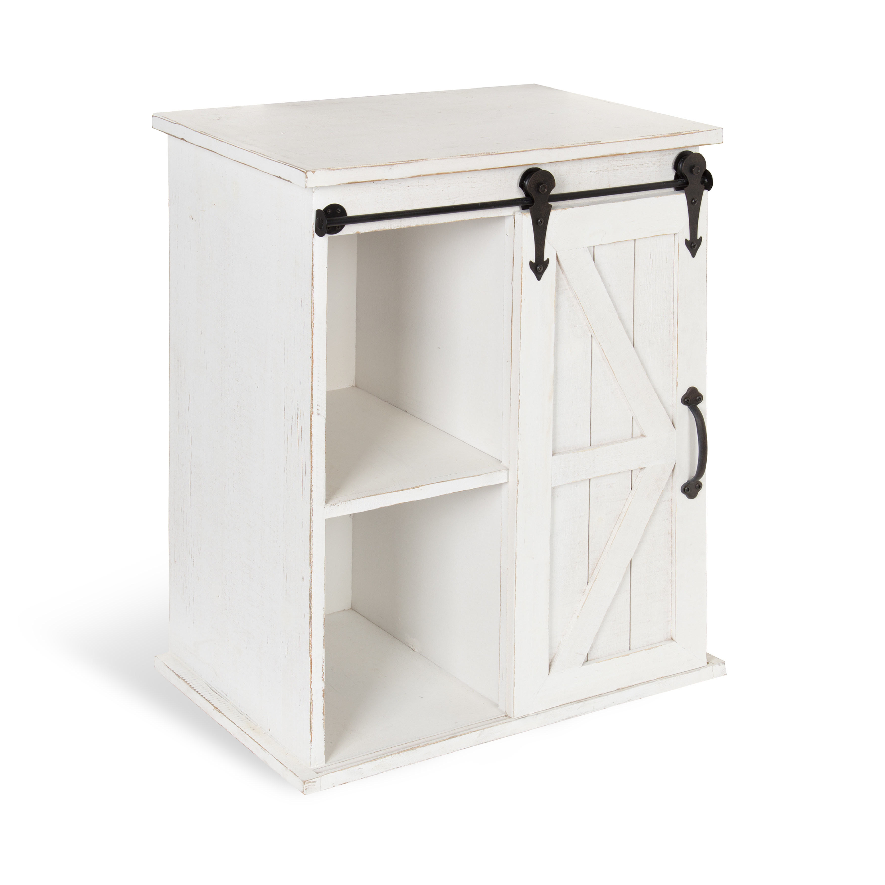 kate and laurel cates wooden freestanding storage cabinet side accent table with sliding barn door antique white finish tiffany furniture easy christmas runner patterns free small