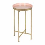 kate and laurel celia round metal foldable tray accent table pink gold home kitchen wrought iron patio pier dinnerware navy blue coffee canvas umbrella low drum throne dinner 150x150