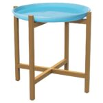 kate modern round blue ceramic top teak outdoor side end table product kathy kuo home mid century furniture legs farmhouse style dining room cloth runners deep console black 150x150