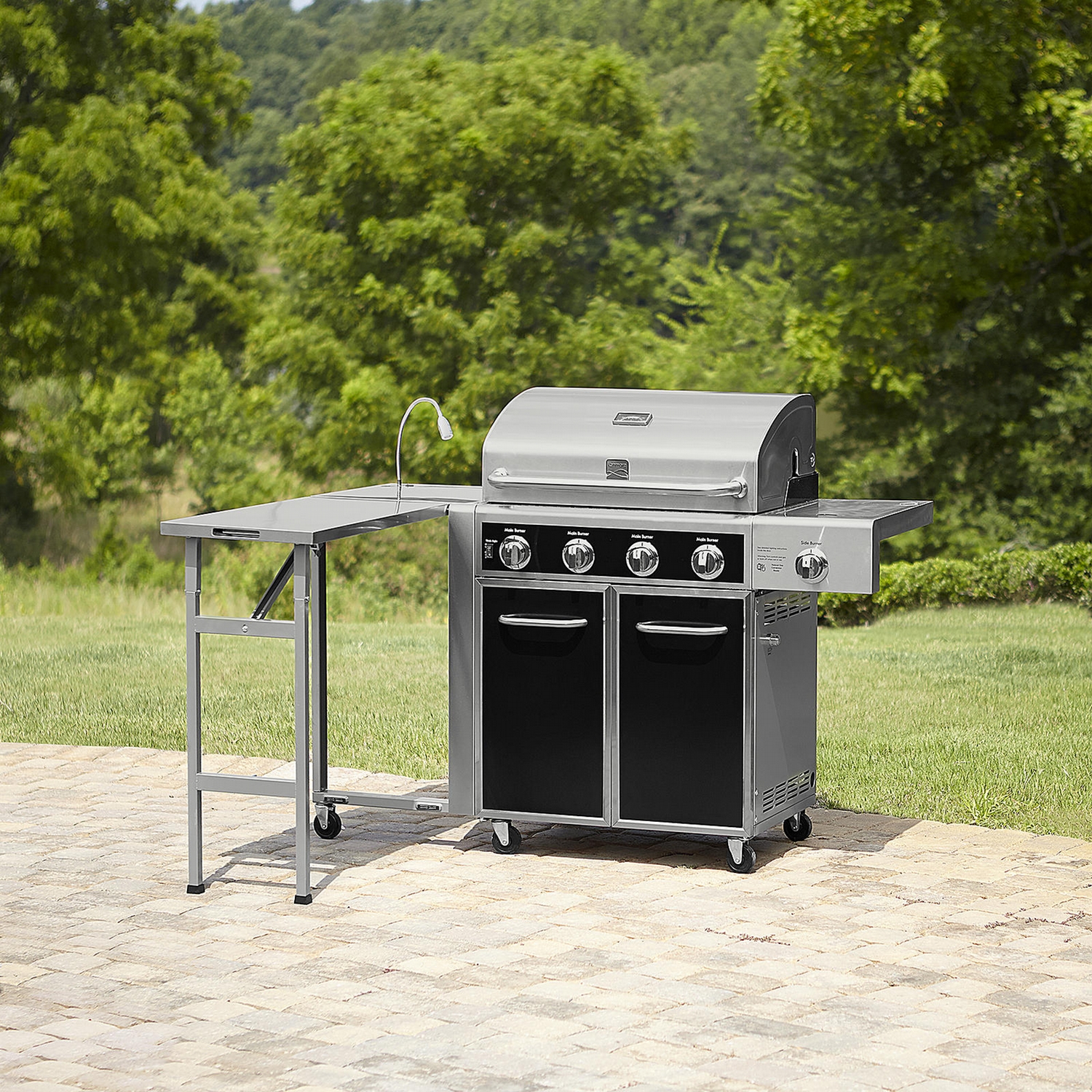 kenmore burner dual fuel gas grill with folding side table and led get outdoor prep small rectangular dog wash tub narrow console glass desk purchase linens outside umbrella stand