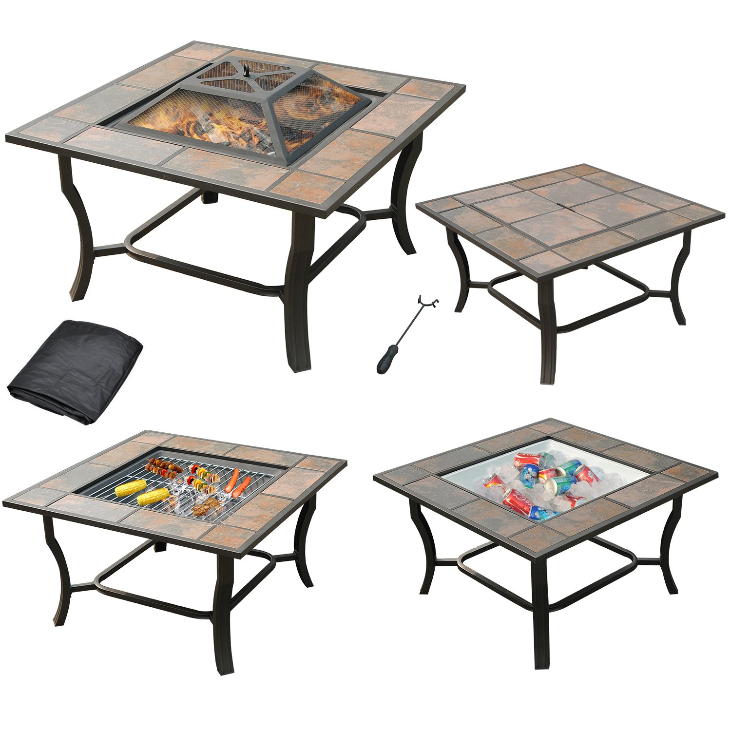 leisurelife square tile top fire pit grill side table outdoor cooler and coffee with cover garden runner for living room storage cabinets containers painted ideas multi drawer