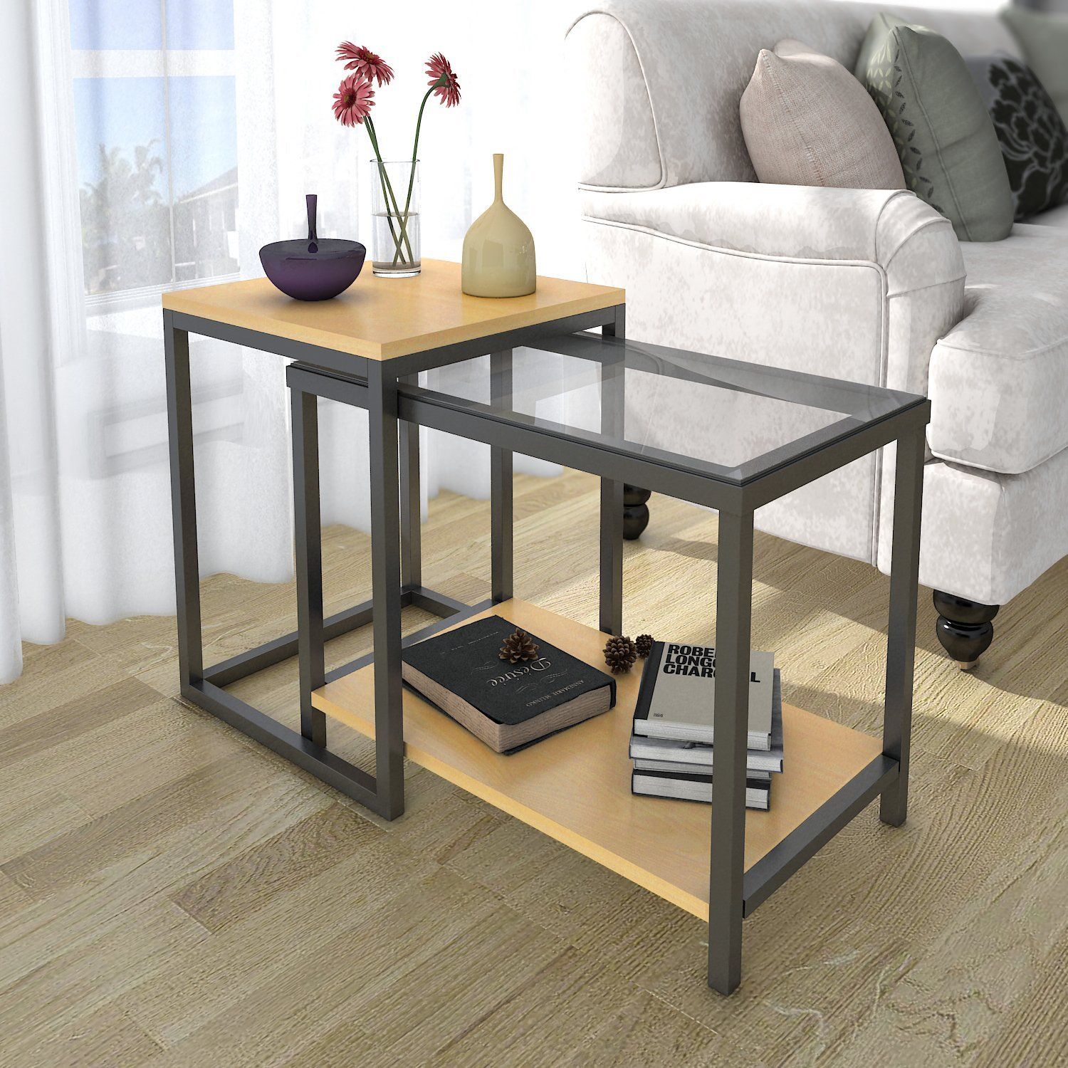 lifewit piece end table nesting sofa side set coffee and accent sets home kitchen small desk with drawers high patio rattan furniture bronze glass clear lamp hairpin leg silver